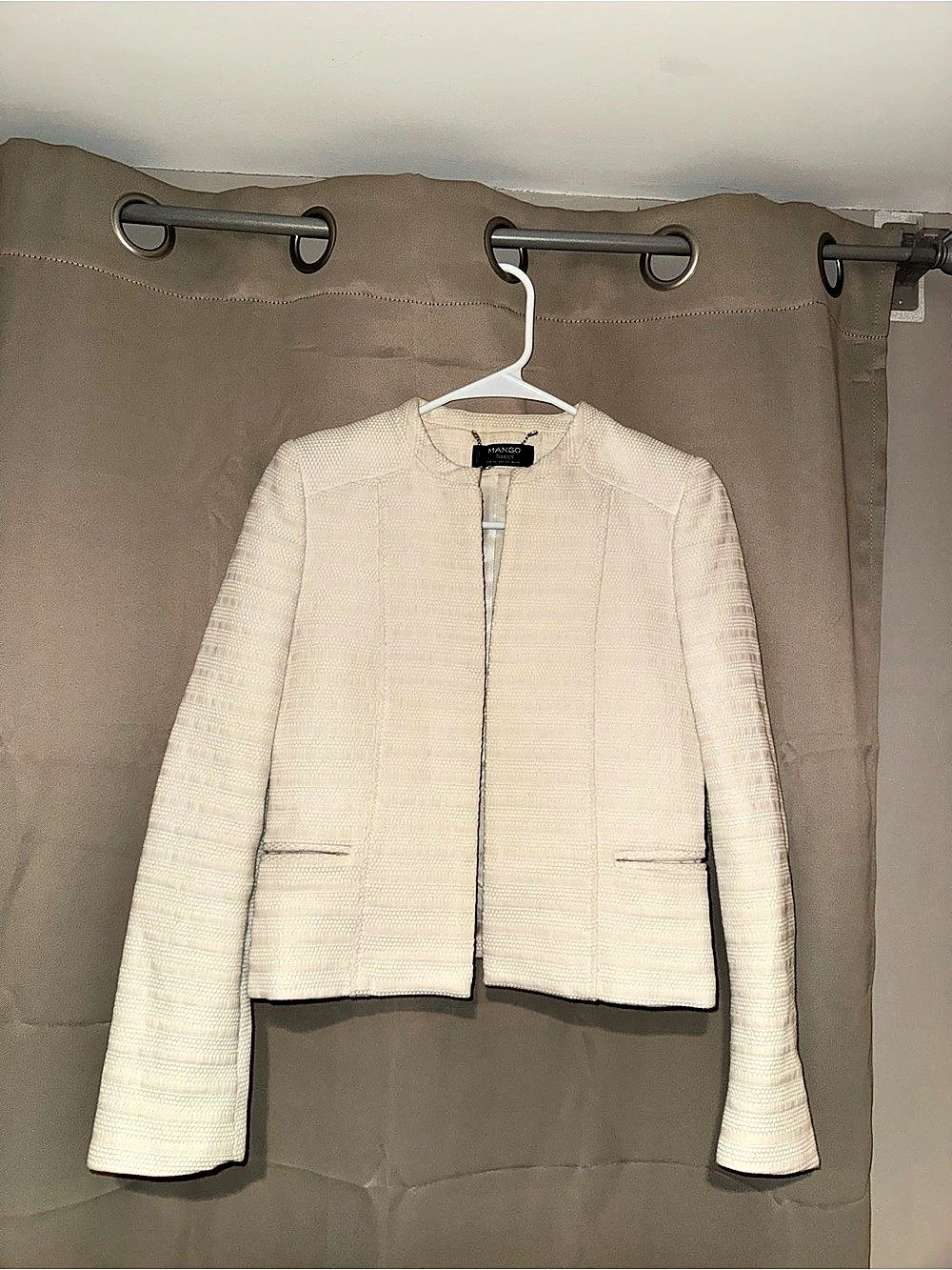 Mango Basics Ivory Textured Collarless Jacket Blazer XS